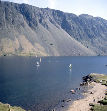 Windsurfers on Wastwater, the screes behind